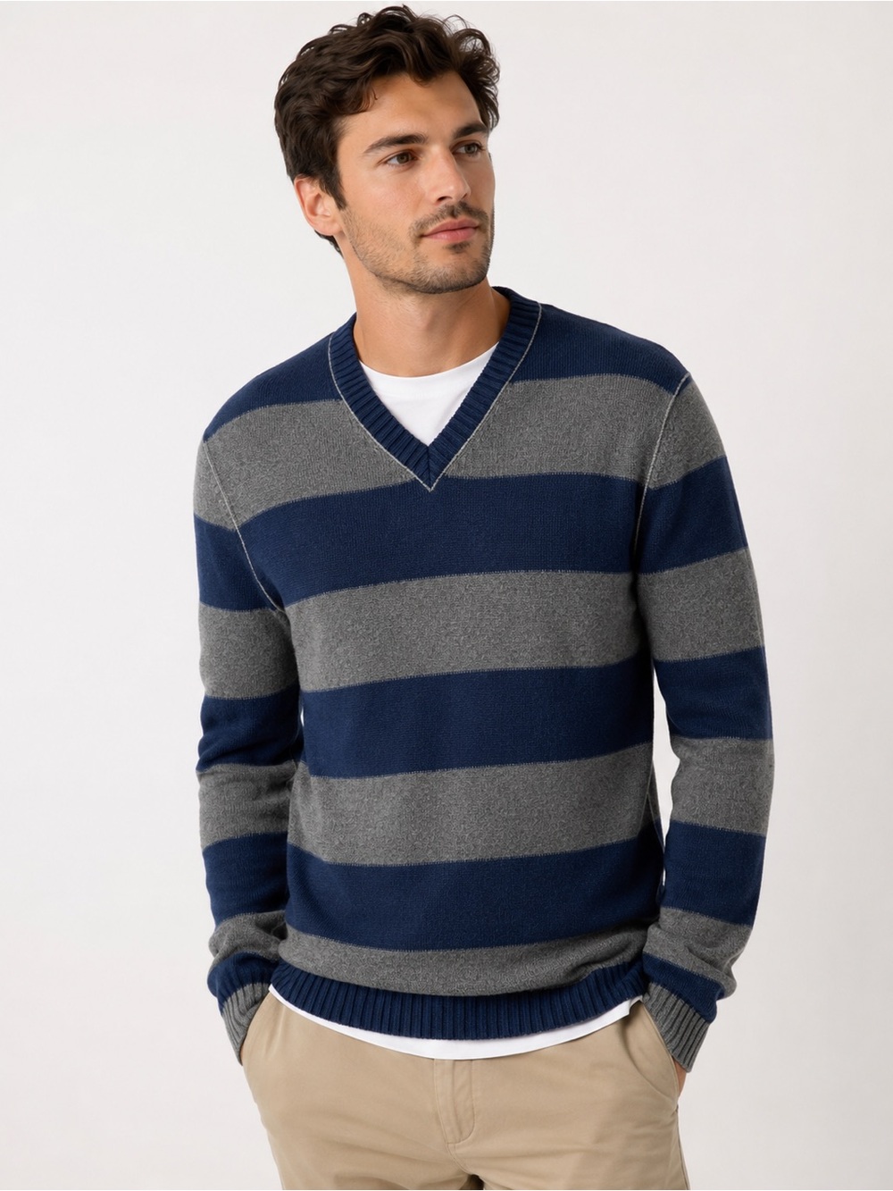 Vintage Banana Republic Luxury Blend Cashmere‎ Angora Striped V Neck Sweater
